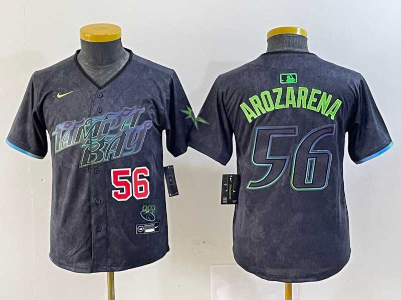 Youth Tampa Bay Rays #56 Randy Arozarena Number Charcoal 2024 City Connect Limited Stitched Jerseys->mlb youth jerseys->MLB Jersey
